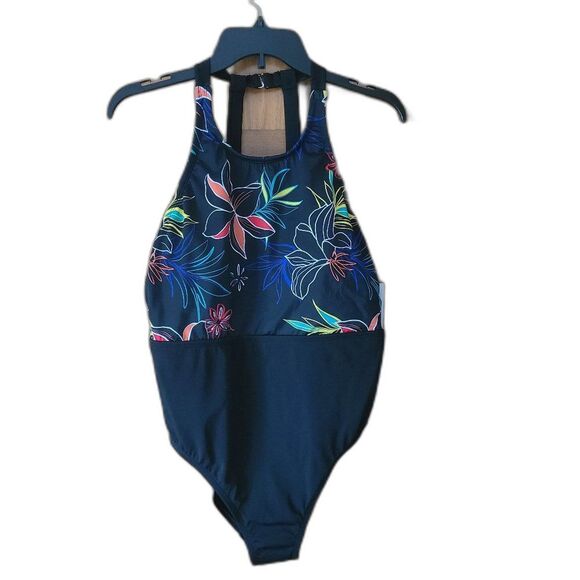 Eco Beach Women's High Neck One-Piece Swimsuit Color Black/Multi Size Large NWT - Picture 2 of 16